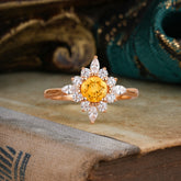 Round Cut 0.6 Carat Citrine Promise Ring Cluster Anniversary Ring
